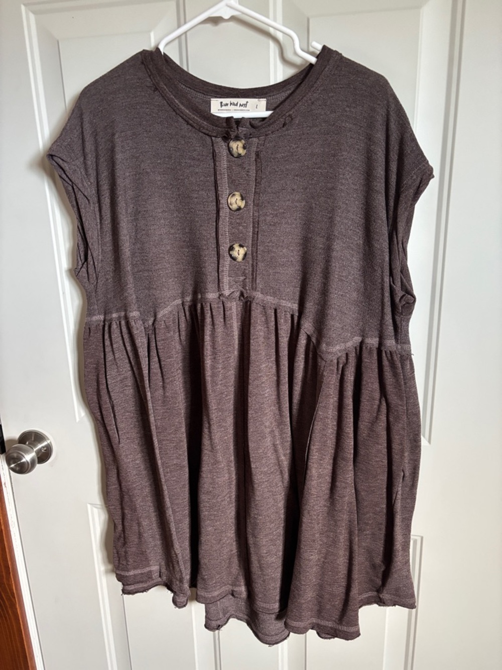 Three Bird Nest brown Button-Front Babydoll dress